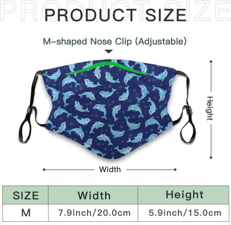 Beubebim Cute Dolphins Wave Face Mask Adult Washable Reusable Pleated Anti Dust Mask with 2 Filter for Women Men Decorative - Image 2